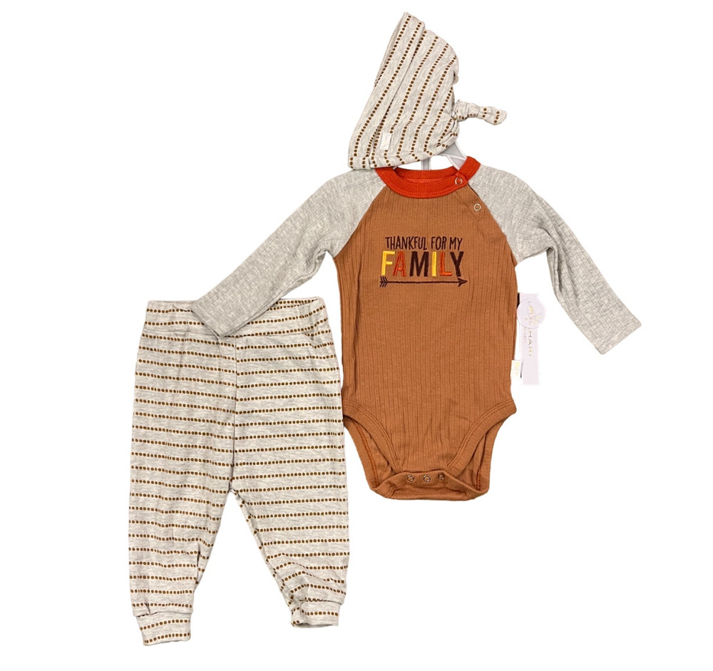 NWT Tahari Baby "Thanksgiving" Bodysuit, Pant & Cap Set - 6-9M